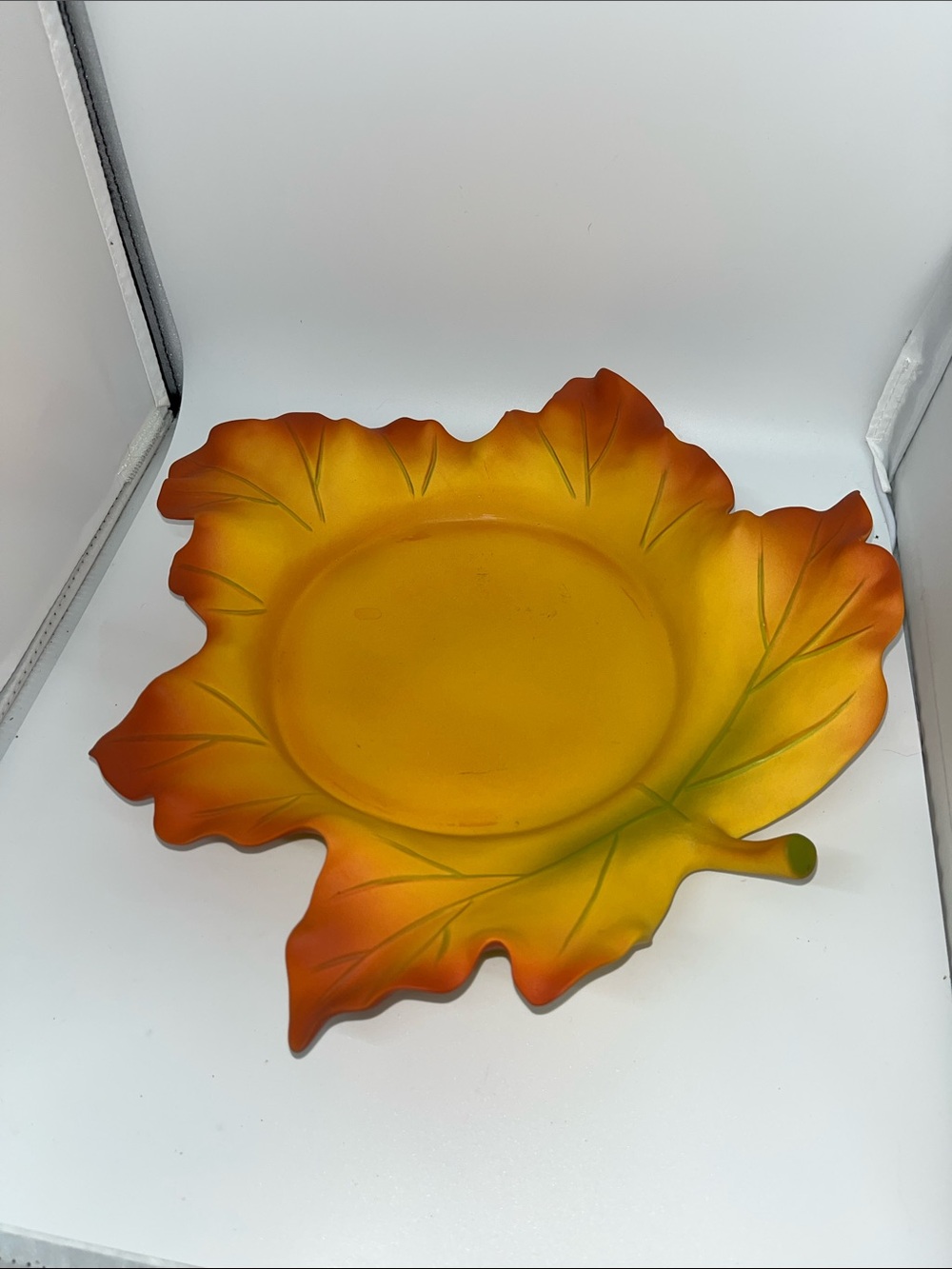 PartyLite Autumn Leaf Decorative Piece in Yellow and Orange with Green Veins